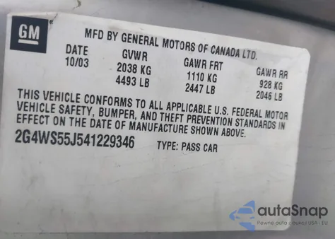 2004 Buick Century z USA, uszkodzony, nr VIN 2G4WS55J541229346